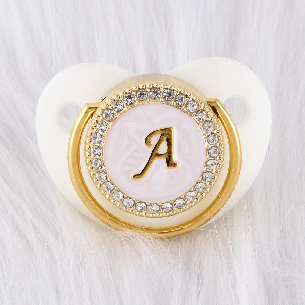 

0-12 Months Luxury White Diamond Baby Pacifier Food Grade 26 Letters Silicone Orthodontic Dummy Crystal Nipple Sleeping Soother