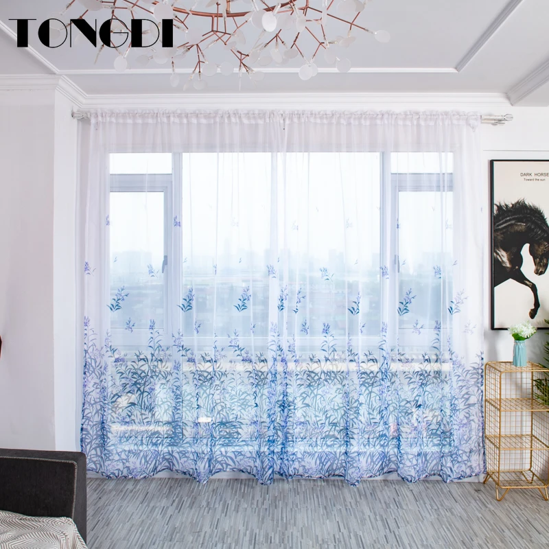 Белая Тюлевая занавеска TONGDI с цветочным принтом элегантное прозрачное украшение