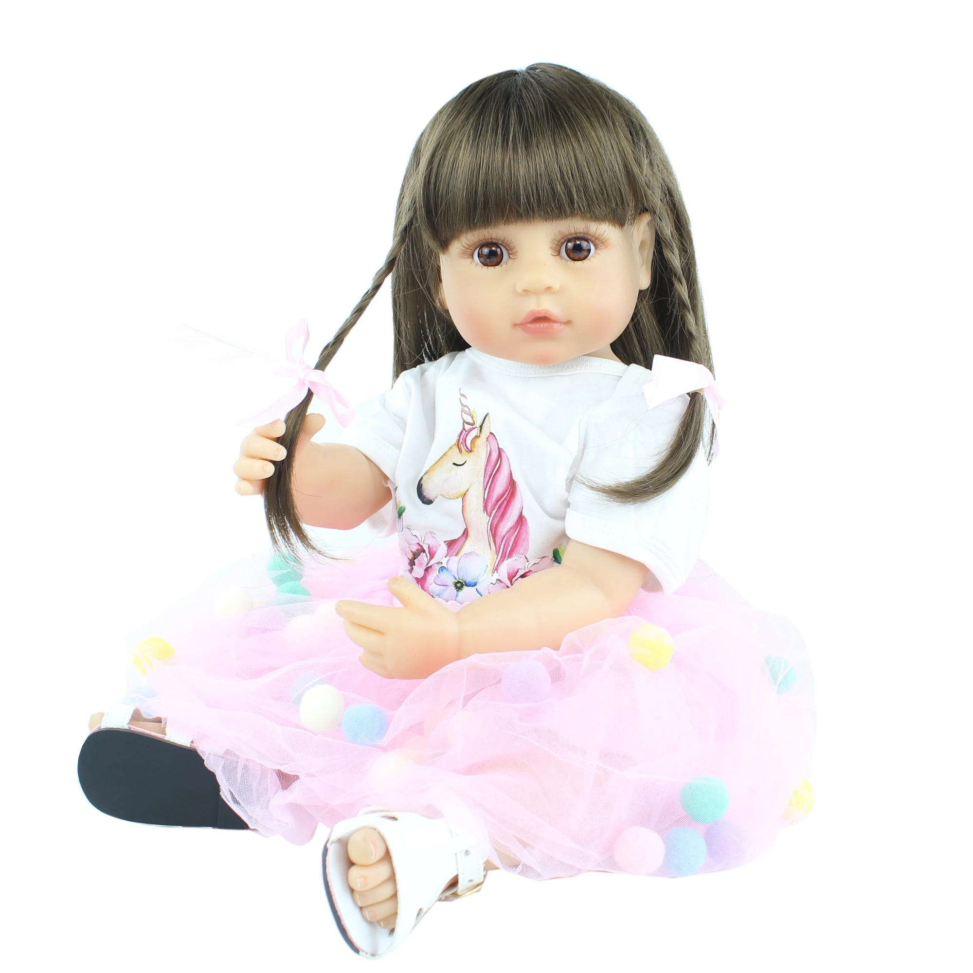 

55CM Full Silicone Reborn Baby Doll For Girl Long Hair Princess Toddler Bebe Boneca Kid Birthday Gift Play House Dress Up Toy