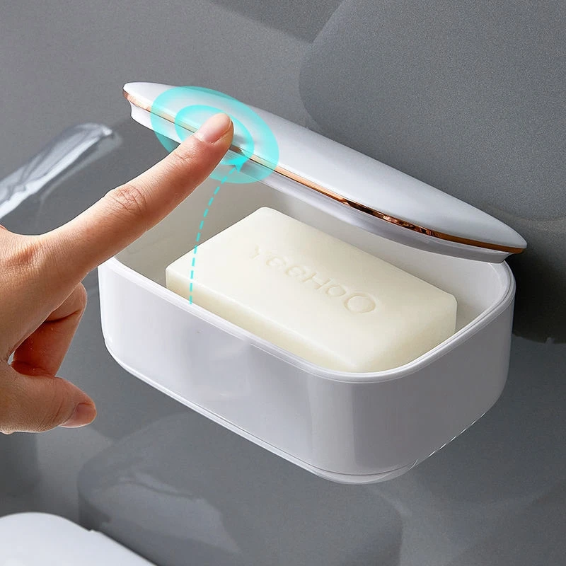 

Two Layers Soap Case With Drain Holes No Punching Plastic Large Capacity Storage Rack Portable Flip Durable Bathroom Accessories