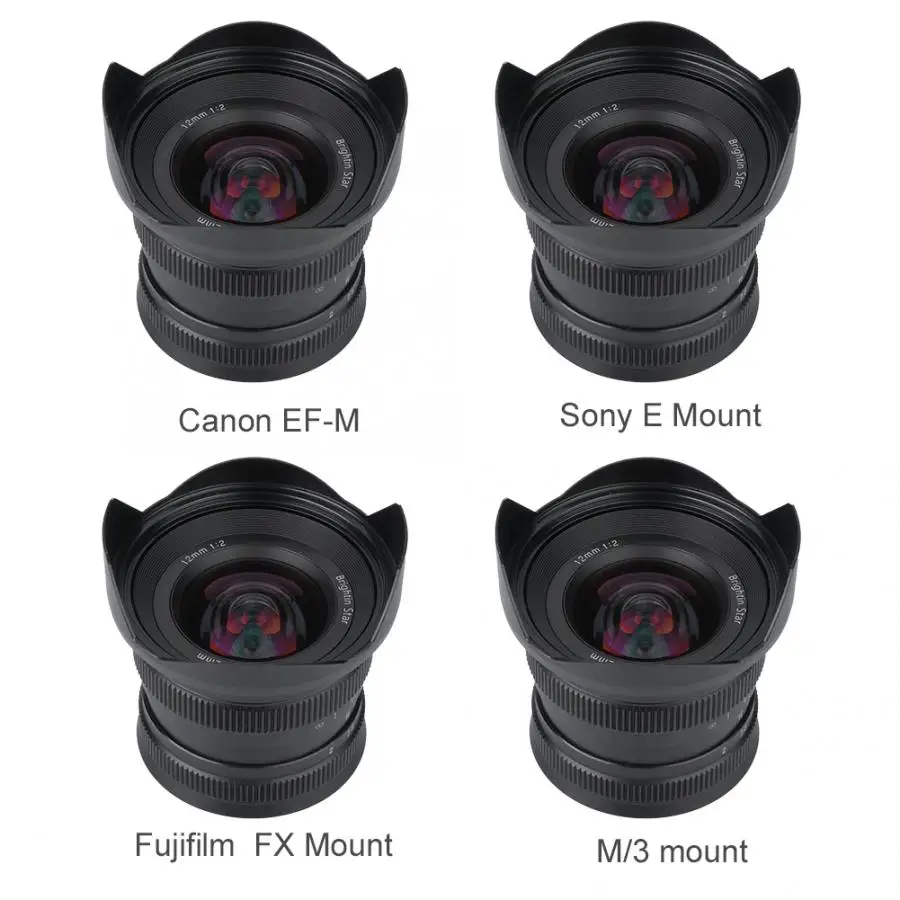 

Brightin Star 12mm F2.0 Ultra-Wide Angle Manual Focus Prime Lens for Canon EF-M Sony E Fujifilm Fuji X FX M4/3 Mount Mirrorless