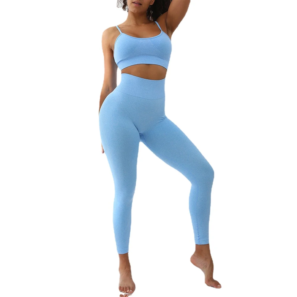 

Blue Yoga Suit Bra + Pants 2 Piece Yoga Set Women Fitness Gym Sport Wear White Seamless Workout Clothes