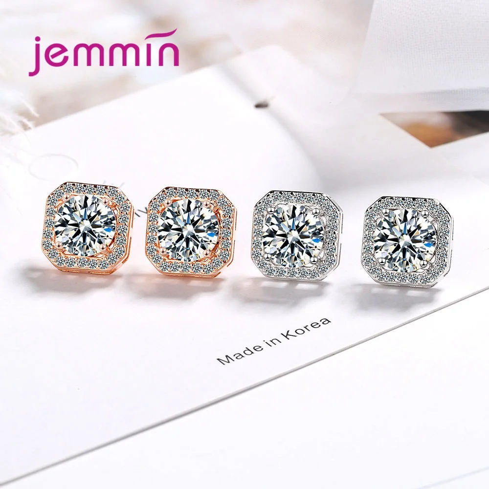 Женские квадратные серьги-гвоздики из серебра 925 пробы с фианитами | Украшения и