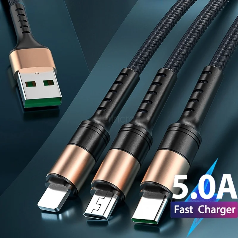 

Super Charge 3 In 1 Micro USB Type C Cable Fast Charging Cord Data transfer For Samsung Poco Xiaomi OnePlus Phone Charger Wire