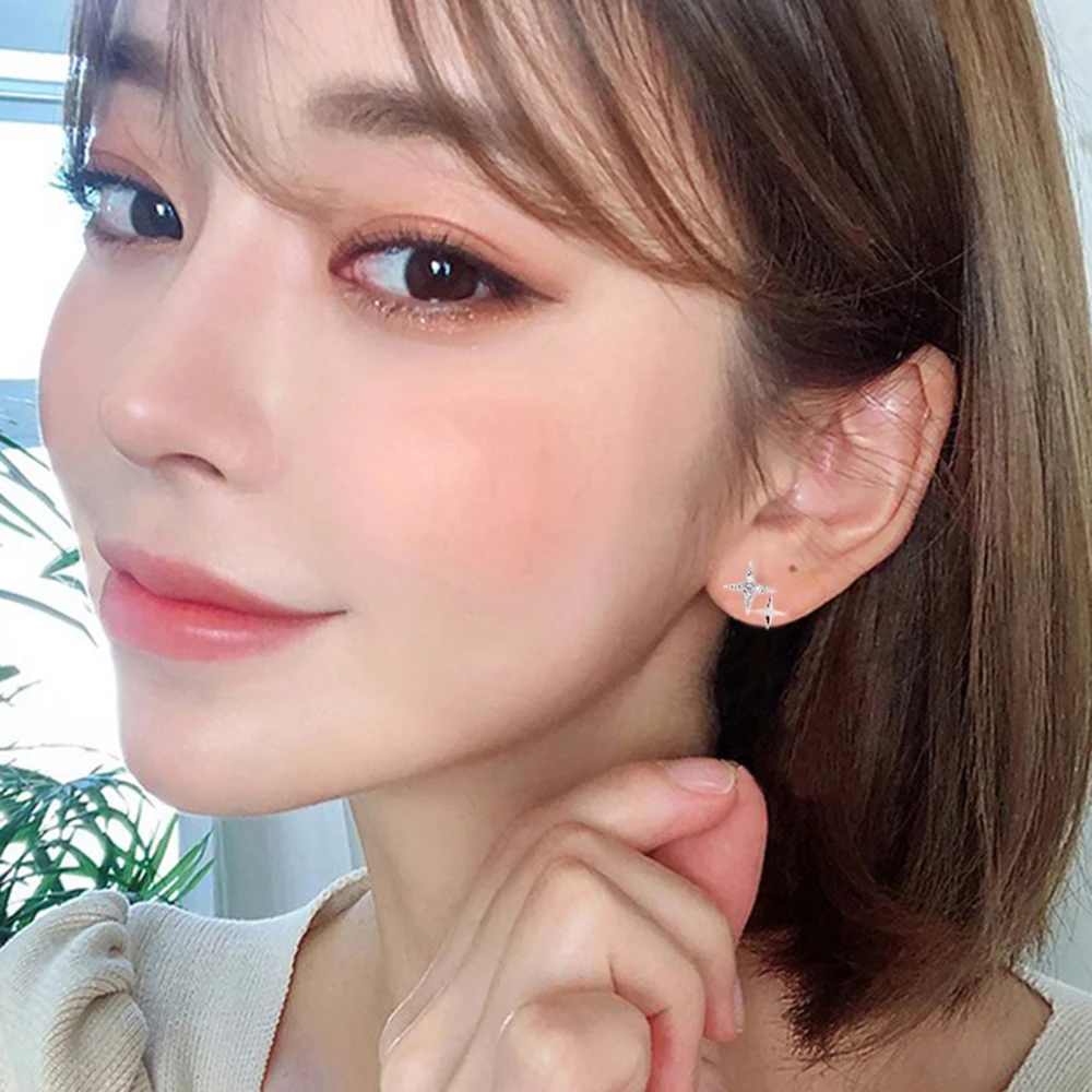 

SCALLOPED Trendy S925 Sterling Silver Star Stud Earrings 2020 New High Quality Clear Zircon Women Korean Jewelry Dropshipping