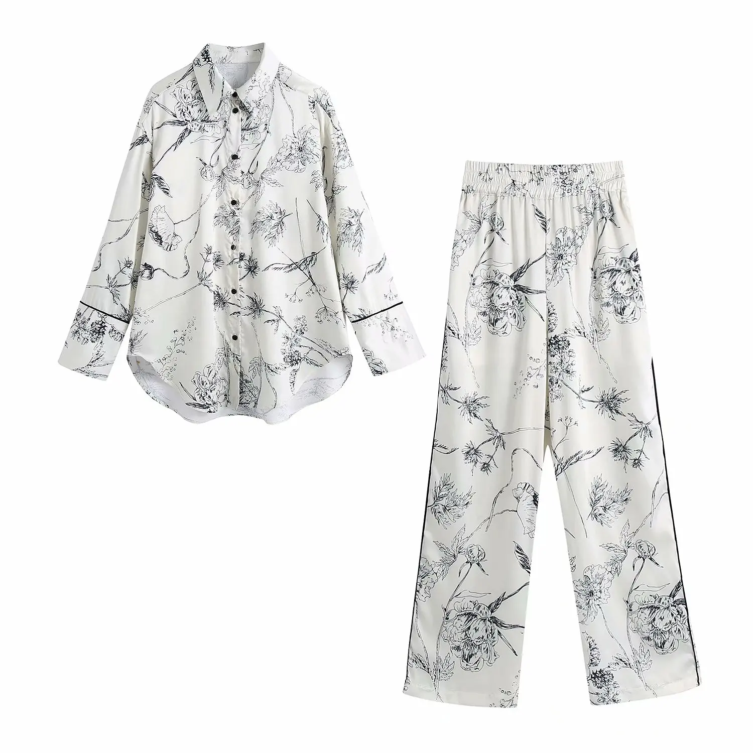 2021 Женский комплект 2 шт. свободная рубашка и брюки блузка широкие элегантные