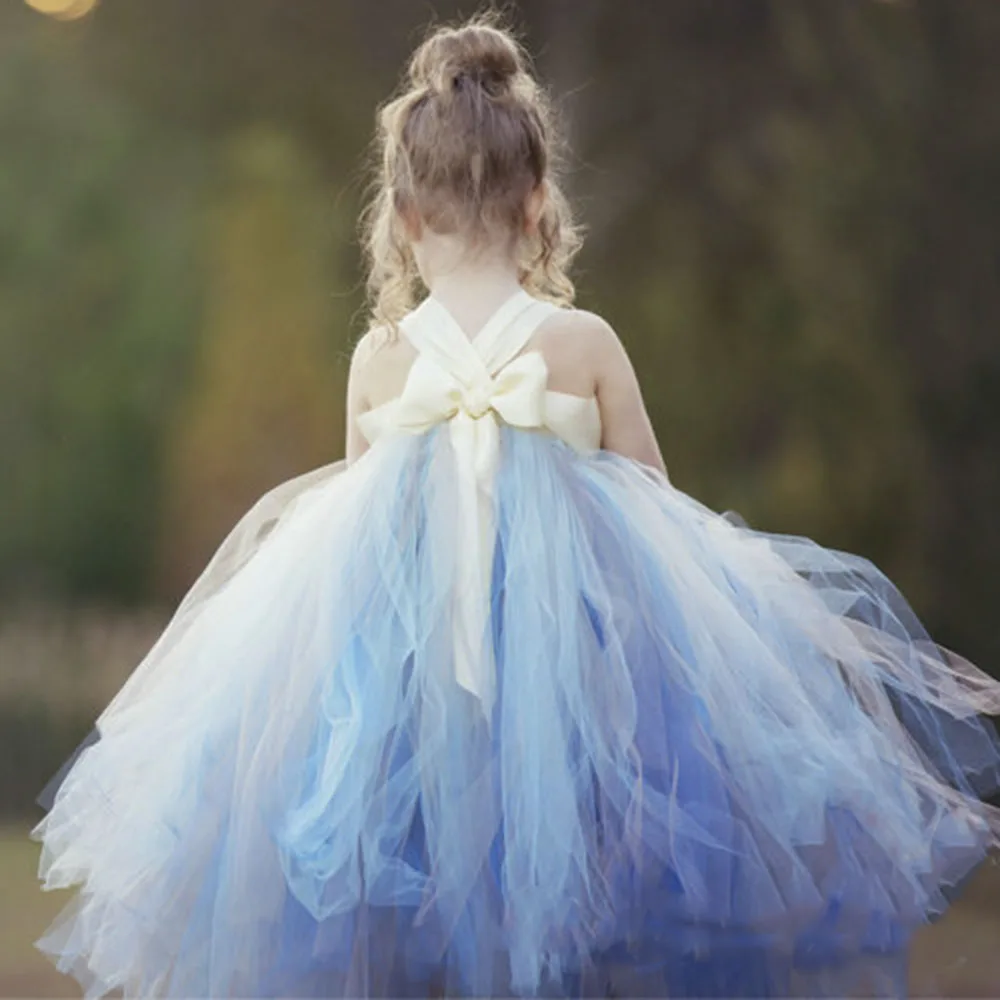 

Casual Girls Clothing Ankle Length Holiday Dress Halloween Child O-neck Pearls Flower Tutu Dress Kids Floral Dress with Crown