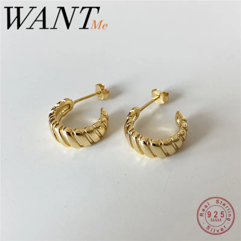 Женские минималистичные серьги гвоздики WANTME из 100% серебра 925 пробы золотистого