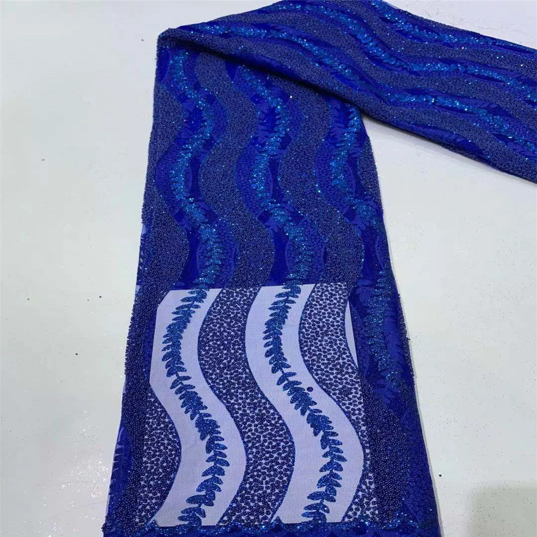 

High Quality Nigerian Lace Fabric Embroidered French African Sequins Lace Fabric Weaving Design Royal Blue Sequins Lace Fabric