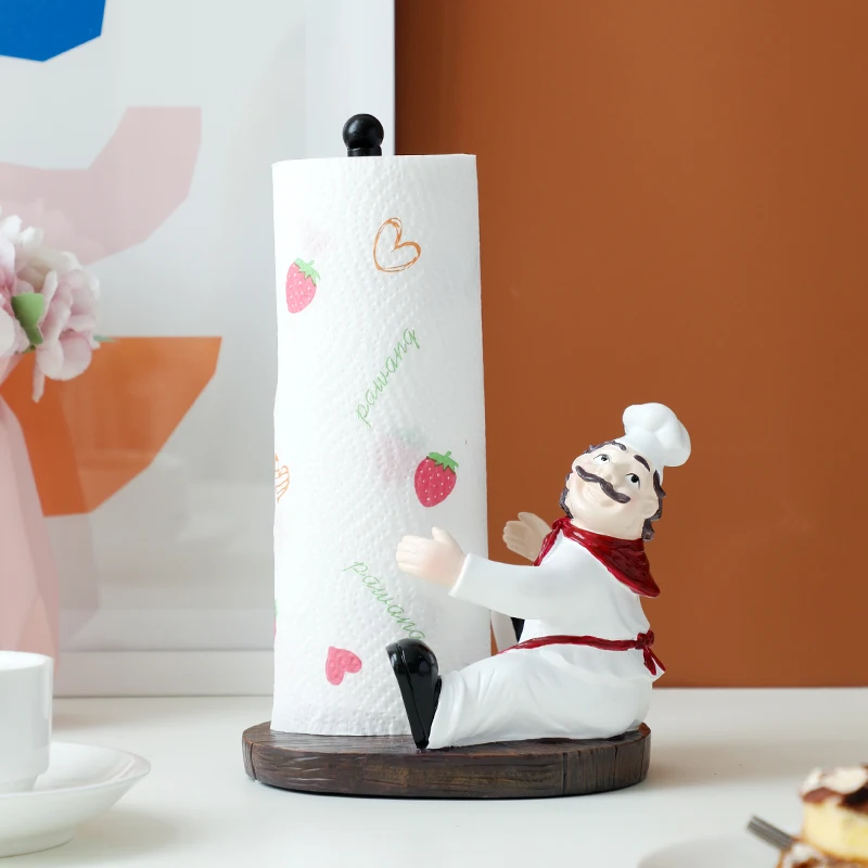 Resin Chef Figurine Tissue Paper Roll Holder Toilet Bathroom Table Home Decorative Tissue Boxes Roll Paper Kitchen Napkin Holder