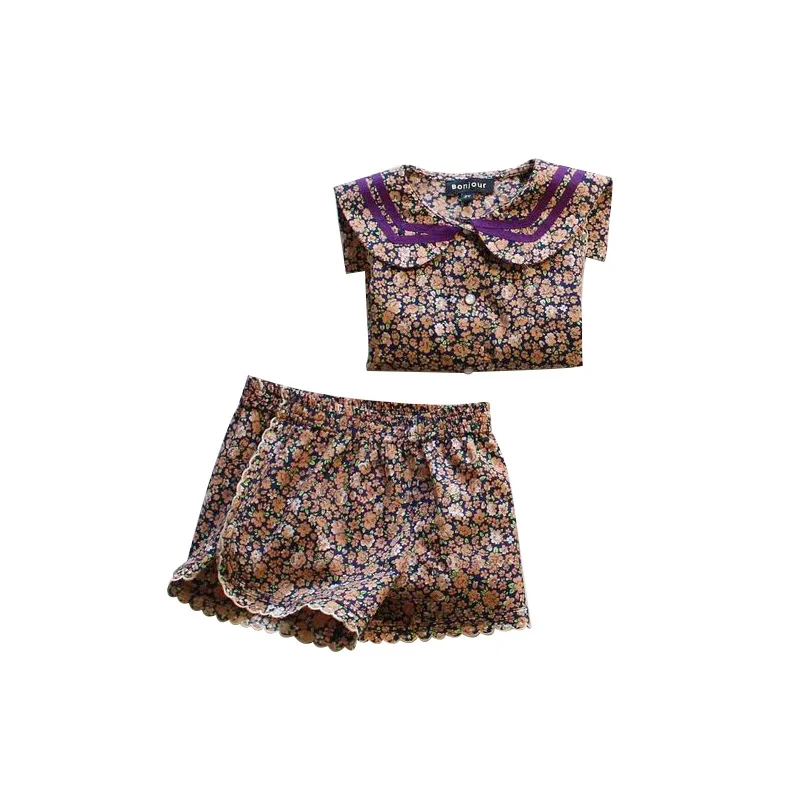 

BD Children's suit 2021 summer new baby floral lapel button shirt shorts three-piece ins