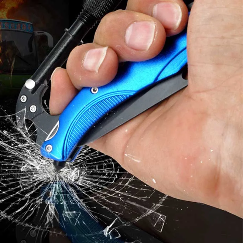 LED Light Camping Hunting defensa personal Tactical Multi Tools Mini Portable Autodefensa Carabiner Hook Self Defense Knife with |