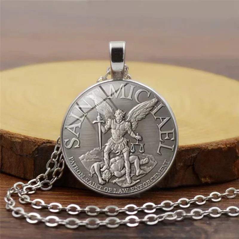 

men necklace Archangel St.Michael Protect Me Saint Shield Protection Charm russian orhodox pendant Chain Necklace