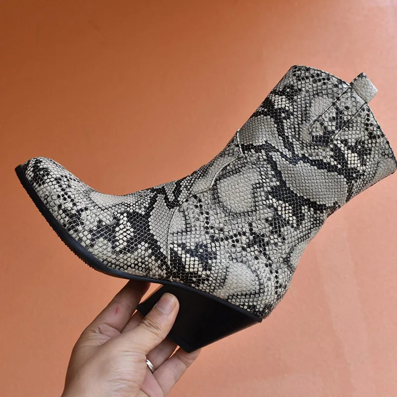 Женские ботильоны из змеиной кожи на высоком каблуке размеры 34-48 | Обувь