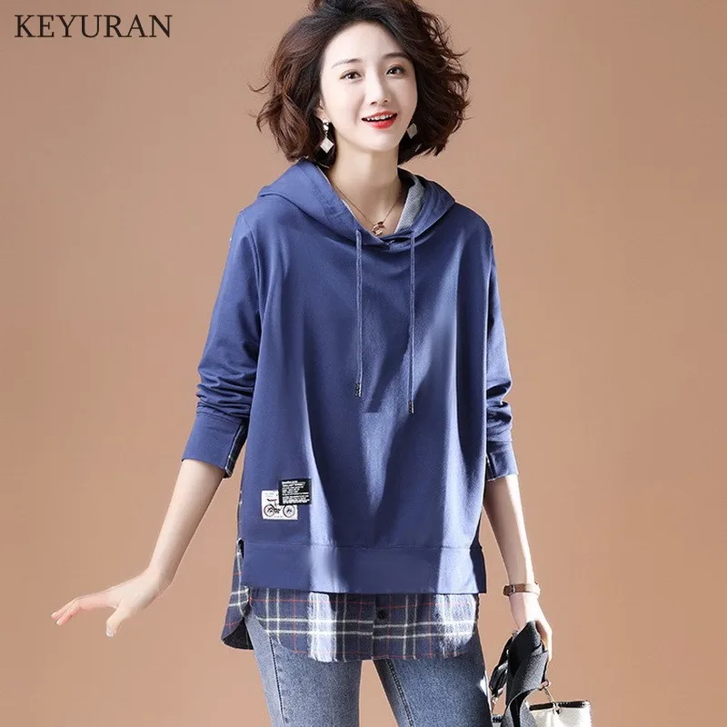 Толстовка Женская в клетку с капюшоном Модный повседневный Свободный свитшот