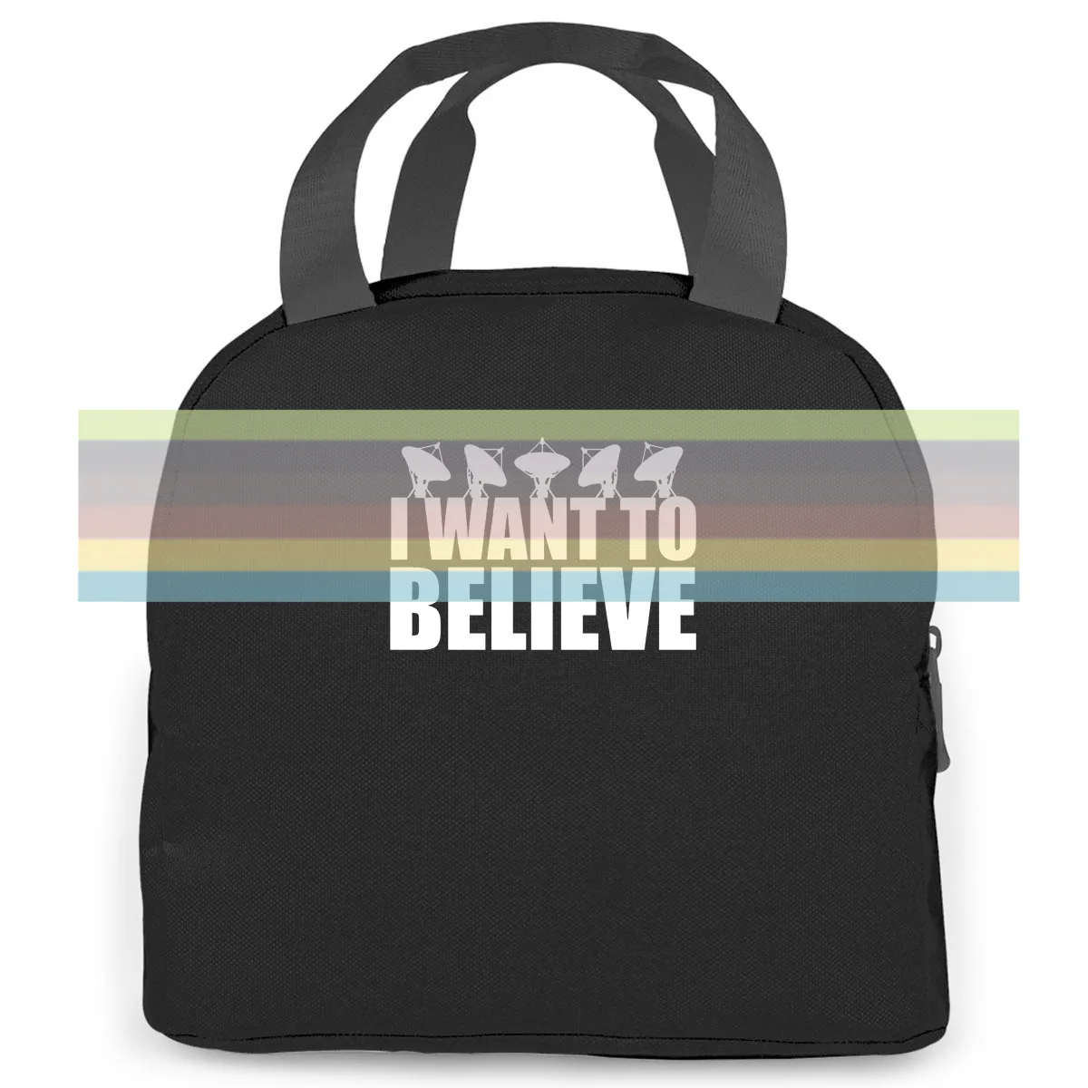 

I Want To Believe Black Satellite () White Print Brand Style women men Portable insulated lunch bag adult