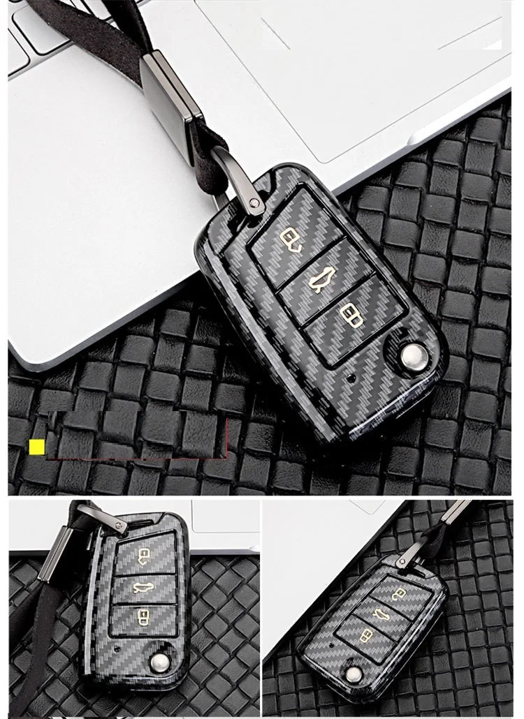 Глянцевый чехол из углеродного волокна и АБС для автомобильных ключей Volkswagen Golf