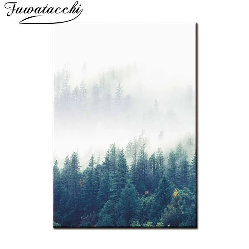 

Fuwatacchi Canvas Oil Painting Mountain Forest Wall Art Posters and Prints Canvas Pictures for Living Room Bedroom Home Decor