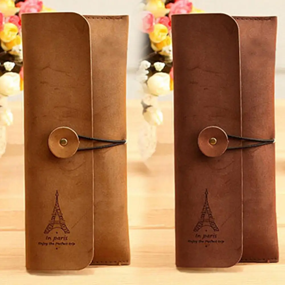 

Retro Style Faux Leather Retro Pencil bag Cosmetic Bag Roll Pen Bag For Student Gifts Stationery Brush Makeup Supplies