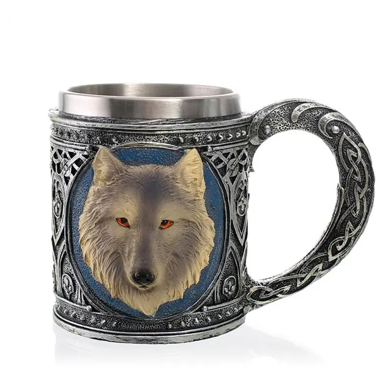 Omife Creative Skull Mug Game Of Thrones 3D Beer Cups Viking Anime Wine Tumbler Cartoon Coffee Cup Halloween Mugs Gift Drinkware - Цвет: Wolfhead