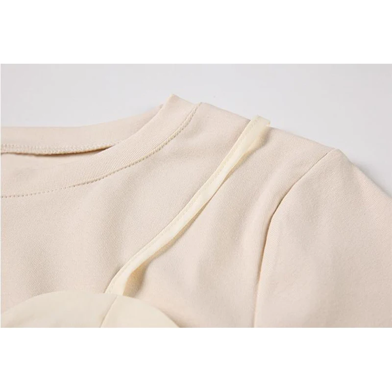 

White T Shirt Patchwork Dress Women 2021 Summer Korean Style Casual O Neck Short Sleeve Patchwork V Neck Draped Dresses Ladies