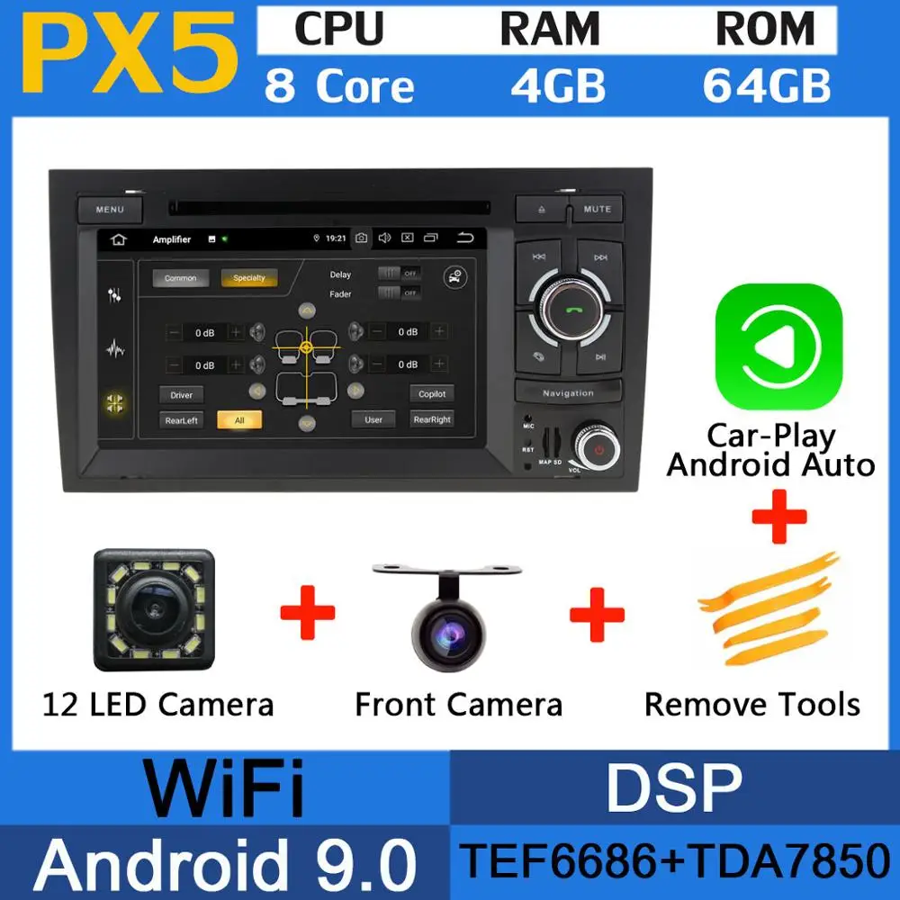 PX5-CarPlay PX6 Восьмиядерный Android 9,0 4G+ 64G 5 USB для Audi A4 2002-2008 S4 RS4 B9 B7 SEAT EXEO 2009-2012 автомобильный радиоприемник стерео gps навигация - Цвет: PX5-CarPlay