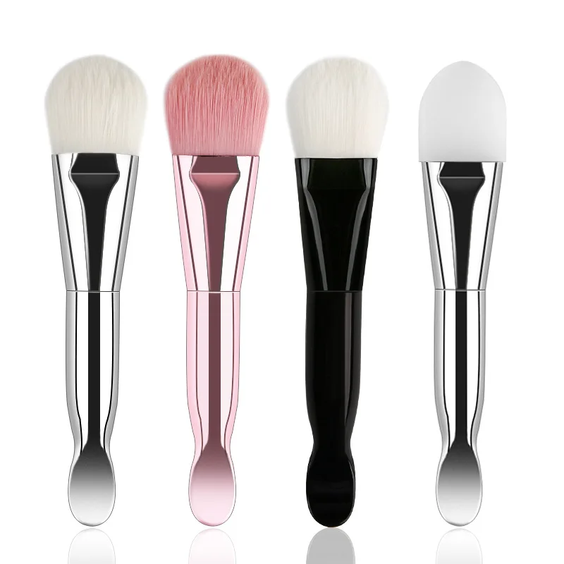 Double-ended Soft Bristle Plating Makeup Brushe Custom Private Label Face Mask Brush DIY Mud Stirring Cosmetic Tools With Spoon