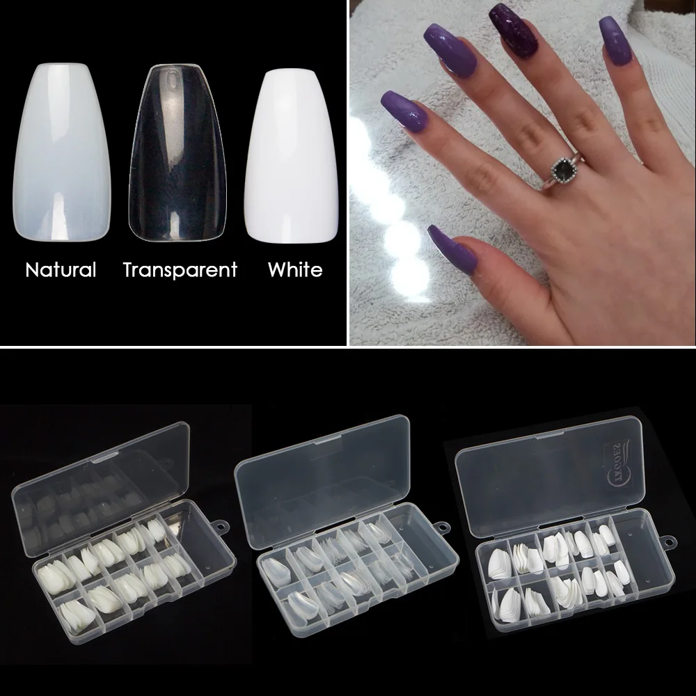

100pcs/box Full Cover Ballerina Nails With Organized Box Coffin False Nails Manicure Acrylic Fake Nail Tips