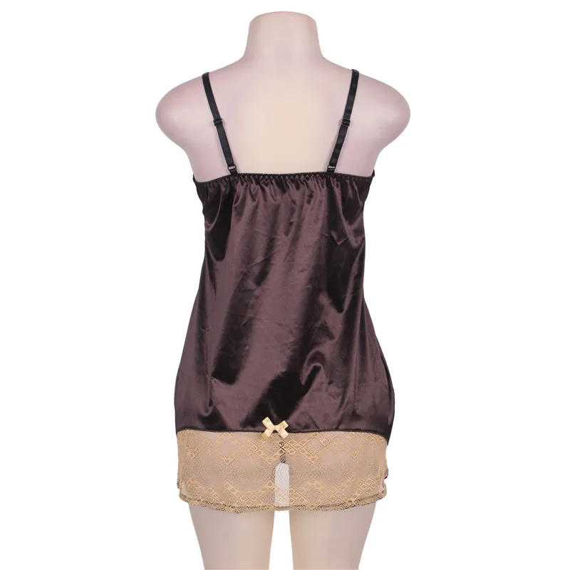 Ohyeahlover Plus Size V-Neck Socialite Babydoll Vogue Lace Patchwork Sexy Lingerie Porno Enchanting Brown Lenceria Mujer RL80352 |