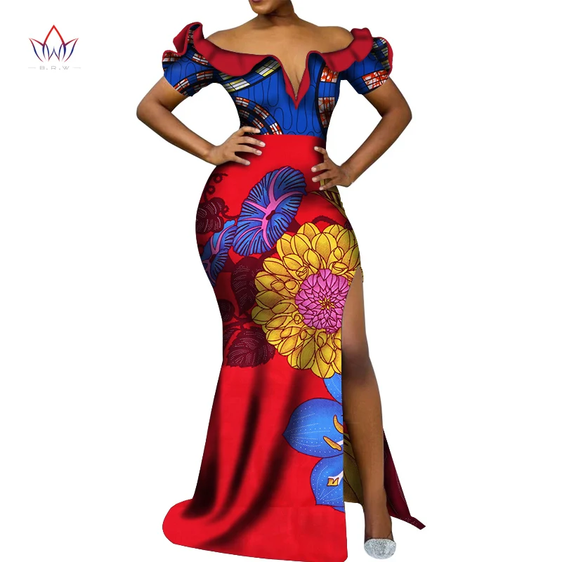 4 Vetement Femme Dashiki, африканские платья с v-образным вырезом для женщин, повседневные Свадебные вечерние африканские платья с коротким рукавом, Анкара, длинное платье swy5297 - Цвет: 4
