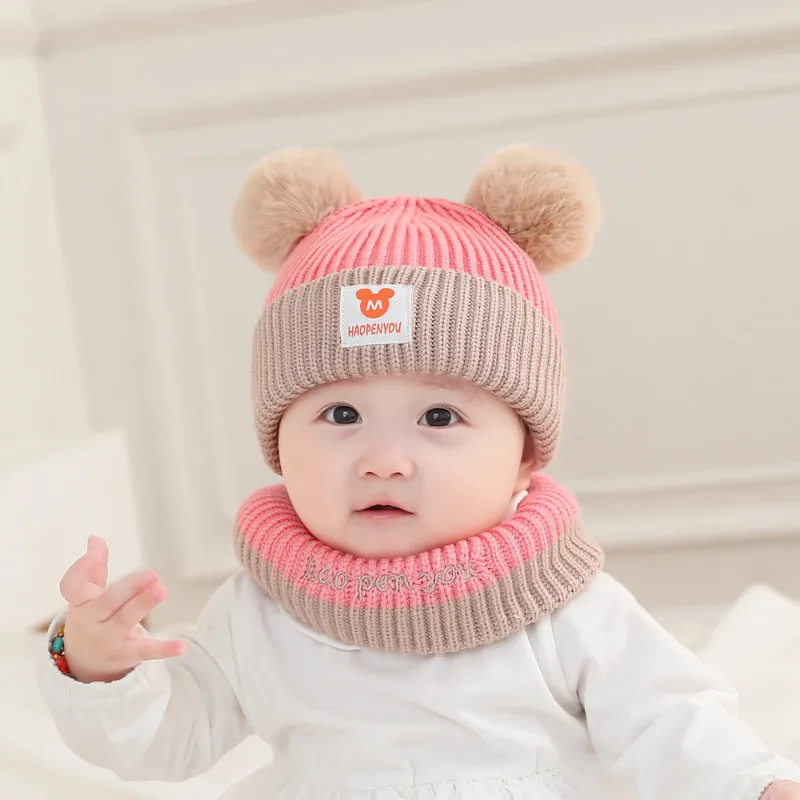 

2021 Newest Newborn Baby Kids Girls Boys Winter Warm Knit Hat Furry Balls Pompom Solid Warm Cute Lovely Beanie Cap Gifts FW0001