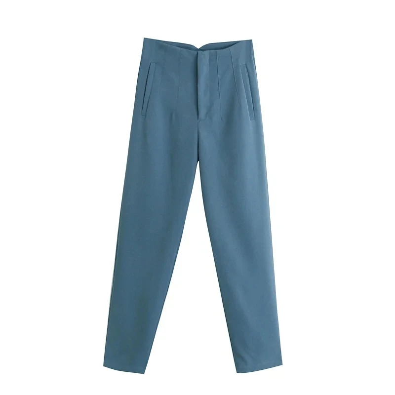 

2021 Spring Trouser Suits High Waisted Pants Women Fashion Office Beige Pants Chic Button Zip Elegant Pink Casual Woman Pants