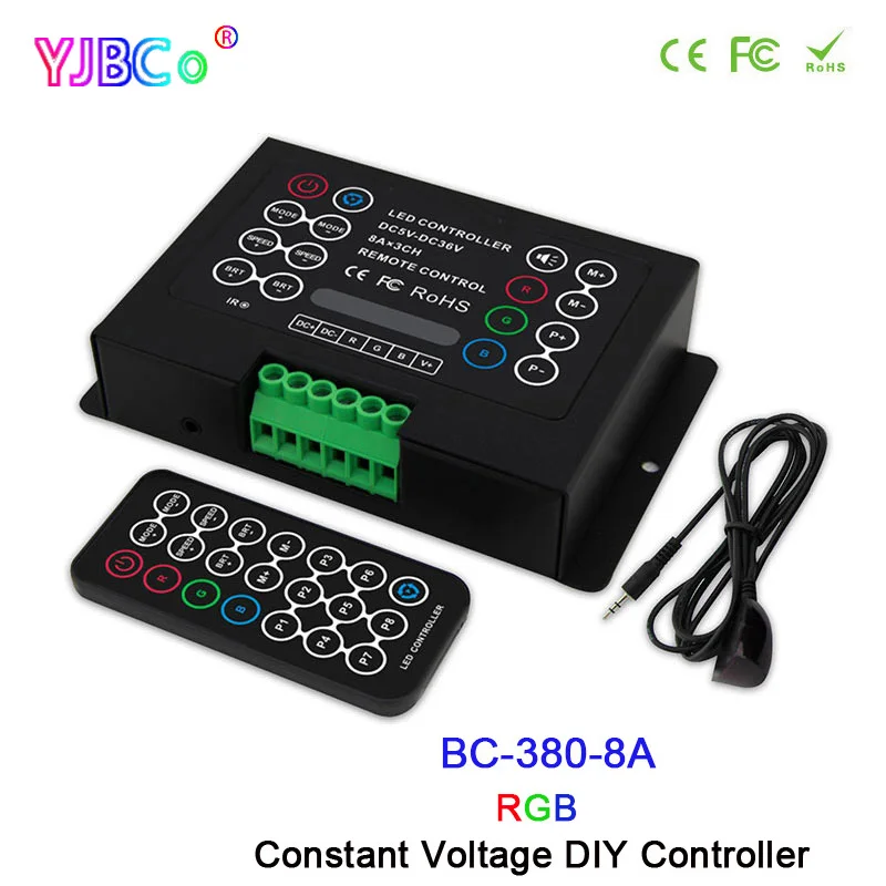 

DC5V 12V 24V 36V 3CH RGB LED Strip Light Controller BC-380-8A 8A*3CH DIY Constant Voltage lamp tape Dimmer & 21key IR remote