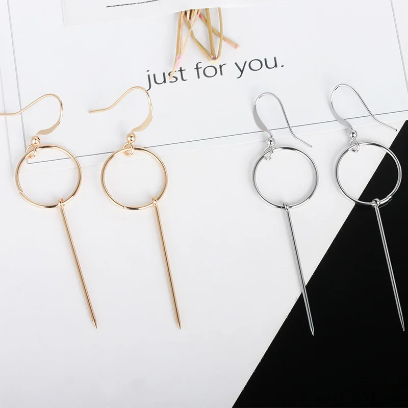 

2019 Simple Fashion 3 Color Geometric Long Round Vertical Bar Earrings for Women Fashion Big Hollow Drop Earrings Jewelry
