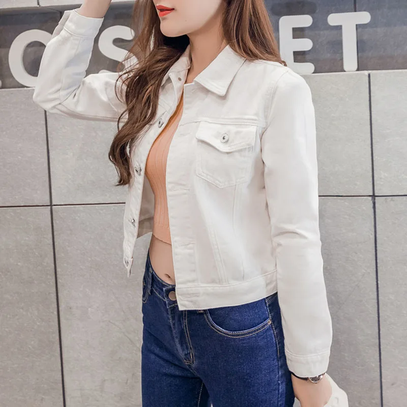 

New Long Sleeve Spring Slim White Jeans Top For Women Solid Denim Jacket Women Short Overcoat Ladies Jackets Tops Dropshipping