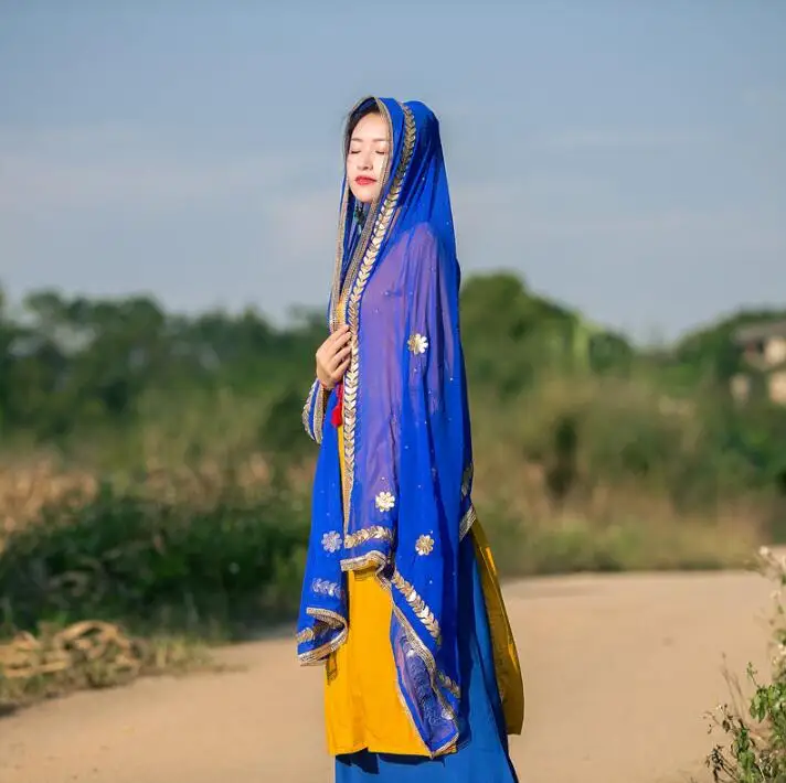 5 цветов индийский этнический стиль Женская сари Весна Лето шаль красивый