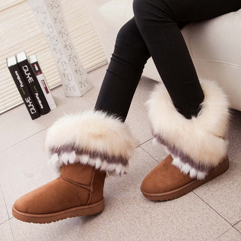 

Women Fur Boots Ladies Winter Warm Ankle Boots For Women Snow Shoes Style Round-toe Slip On Female Flock Snow Boot Ladies Shoes