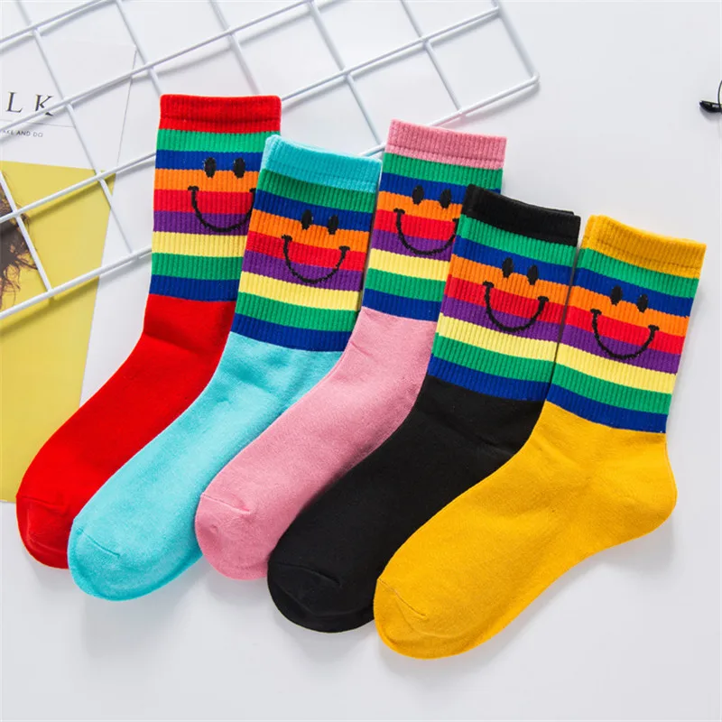 Носки женские хлопковые в радужную полоску модные теплые рождественские