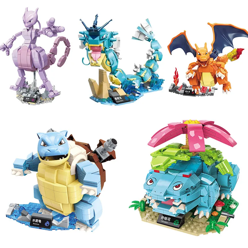 

Kids Toys Pikachu Anime pokemon Model Building Blocks Set Blastoise Venusaur Charizard Gyarados Animal Toys For Children Gifts