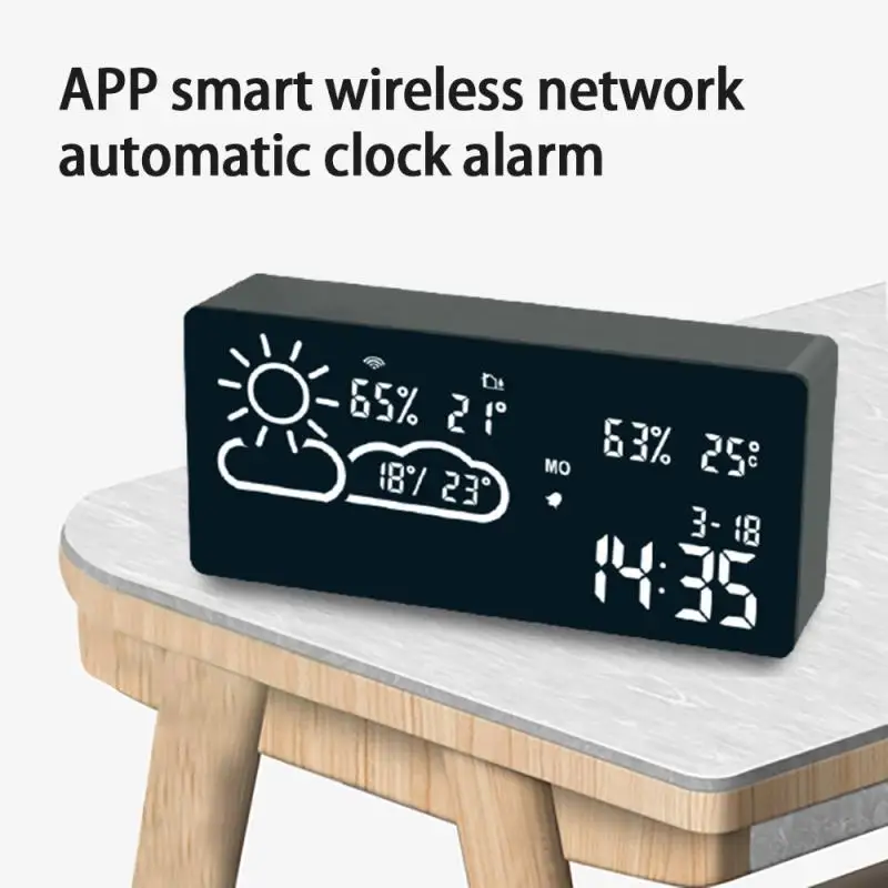 

Светодиодный цифровой будильник с Wi-Fi, радиоприемник с датчиком температуры и влажности, управление через приложение, часы для прогноза пог...