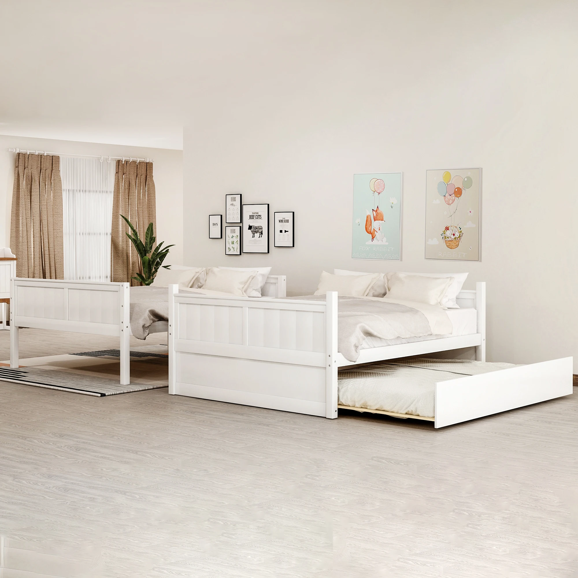 Белые однотонные сосновые деревянные двухъярусные кровати в стиле лофт прочная