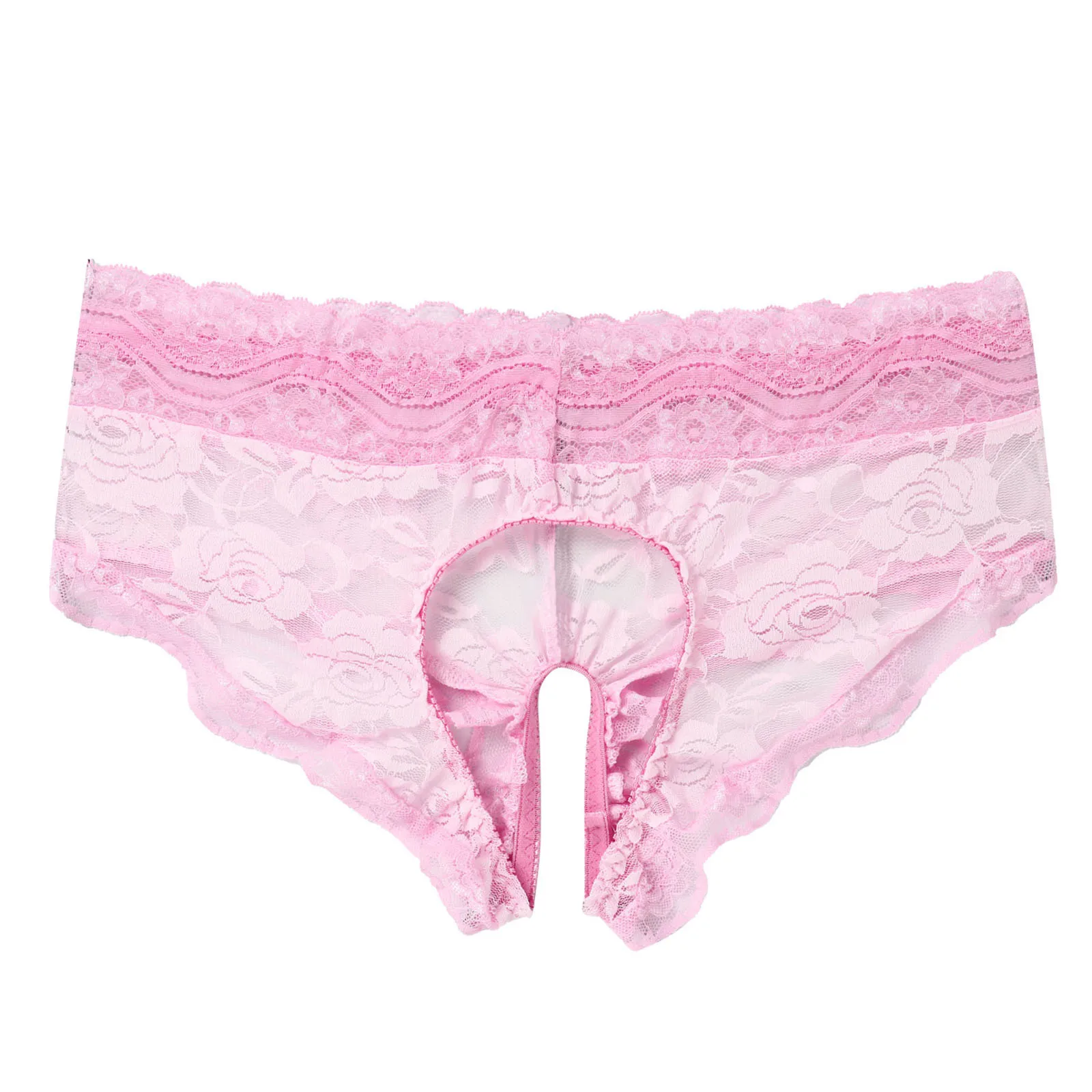 

Men's Panties Sexy Underwear Men Erotic Lingerie Lace Sissy Pink Crotchless Briefs Thong Elastic Waistband Underwear Underpants