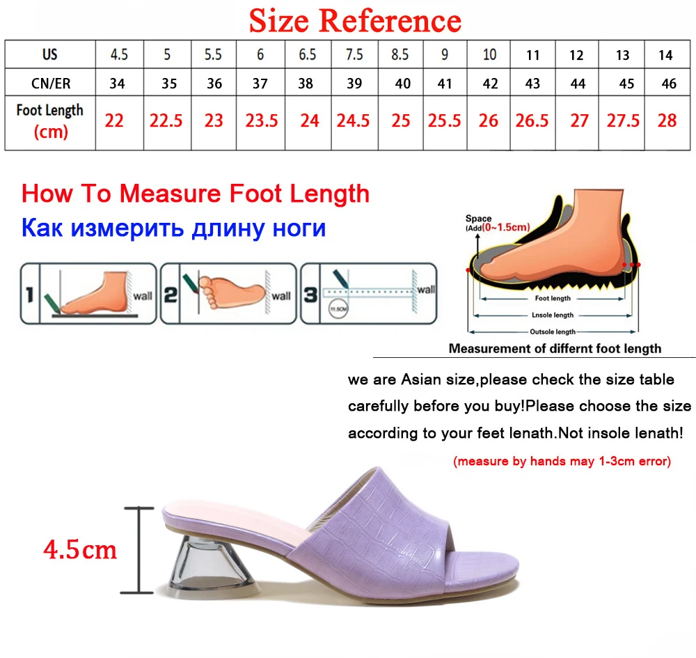 

Mid-Heel Ladies Slippers Transparent Spike Heels Women Sandals Slippers Stone Pattern Open Summer Leather Slippers Shoes Female