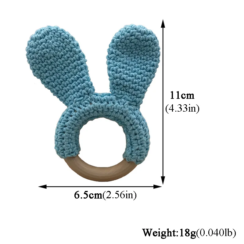 

New Hot Sale 1Pcs Baby Teether Bunny Ear Crochet Wooden Ring Safe Organic Wood Teething Rattle Toys For Baby Gifts