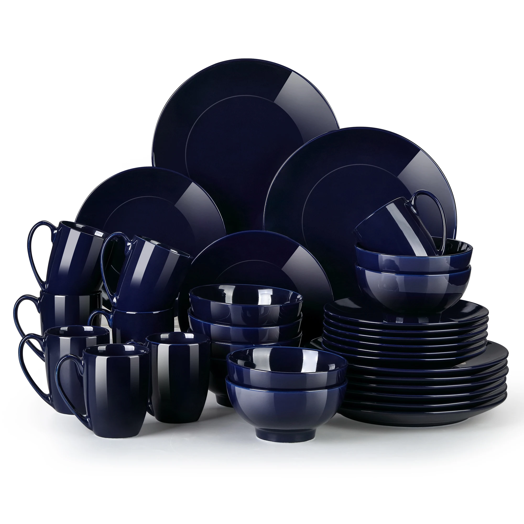 

LOVECASA DS 16/32/48-Piece Dark Blue Ceramic Porcelain Dinnerware Dinner Set with Dinner Plate,Dessert Plate,Bowl,Mug Set