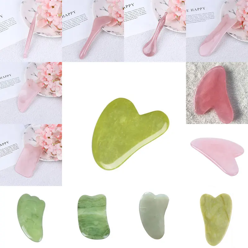 

1PC Rose Quartz/Jade/Resin Guasha Board Neck Body Acupuncture Spa Acupuncture Scraper Therapy Natural Scraper Guasha Tool