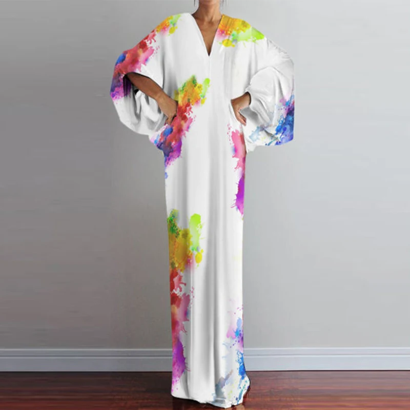 

Vintage Bohemian Robes V-Neck Geometric Print Women's Vestidos 2020 Summer Lantern Sleeve Elegant Casual Femme Party Maxic Dress