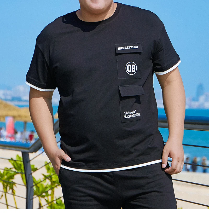 Уличная мужская японская футболка с карманом большие размеры мужские хлопковые