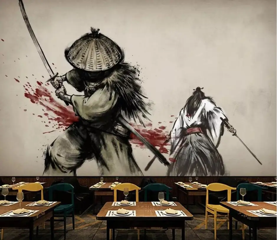 Обои на заказ, фреска, самурайская серия, черный и белый ukiyoe warrior lahu, ресторанный инвентарь, бар, 3D фоновая стена