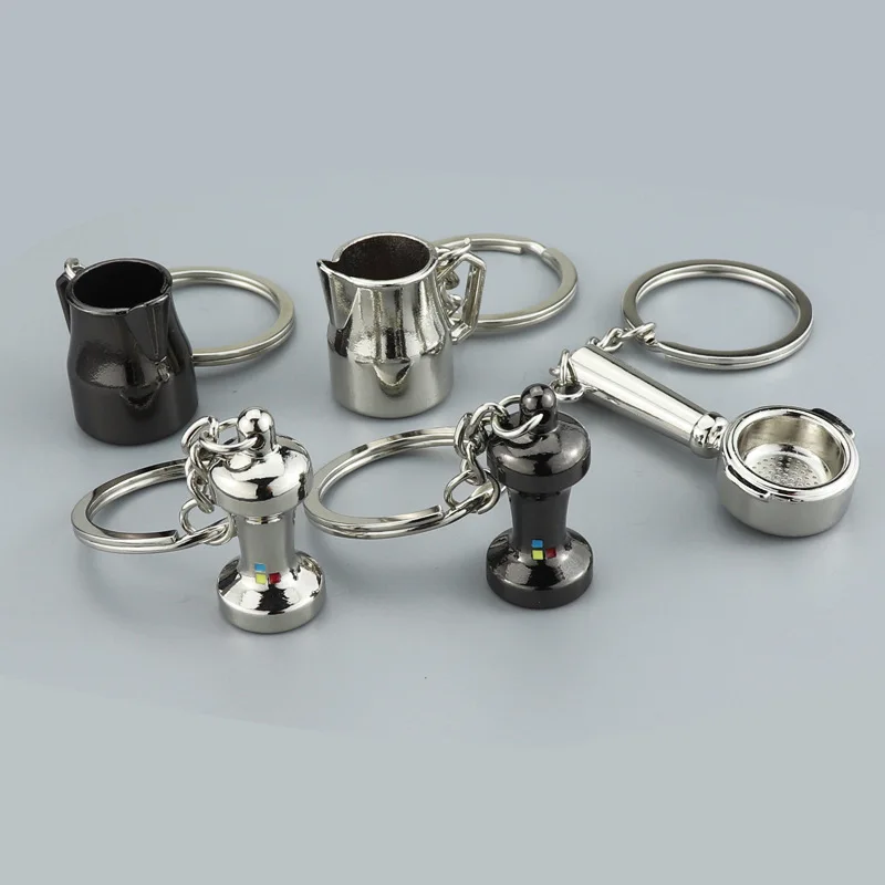 Imitation Portable Coffeeware Barista Coffee Keychain Metal Handle Moka Pitcher Cafe Machine Keyring Espresso Accessories Gift